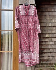 True Vintage Indian Dress Block Print Gauze Cotton 1970s Approx Size 12