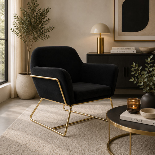Black velvet fabric armchair - fabric,