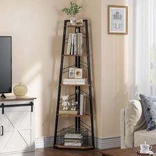 5-Tier Corner Shelf For Auction Industrial Bookshelf Modern Design Rustic Brown