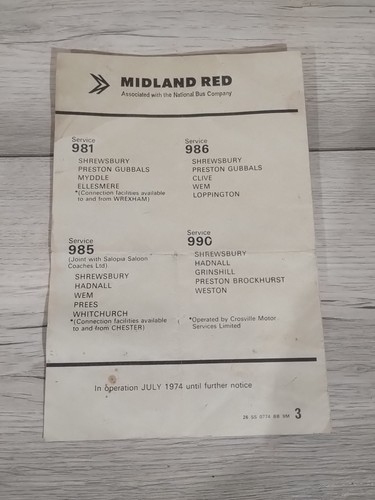Midland red bus timetable july - midland,