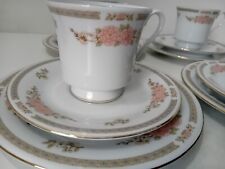 Crown Ming Floral Mist TRIOS  x4 Fine China Jian Shiang 12 Pc Plates Saucer Cup