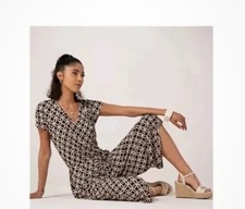 Kim & Co Brazil Jersey Dolman Sleeve Gaucho Jumpsuit Black Geo Size Large Petite