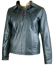 Mens Pullover Shirt Genuine Sheep Leather Black Shirt Front laced Slim Fit BLUF