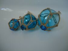 Turquoise Glass Fishing Boat Net Floats -Buoys Set Of 3 Blown Balls Bathroom
