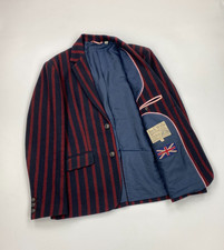 Men's Red & Navy Blue Striped Jack Wills Blazer Large L 42S Wool Jacket Lined B