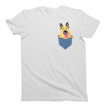 Ladies PUPPY POCKET T-Shirt Dog Themed Choose Breed Mens Womens Unisex Fit Gift