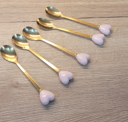 Pink heart gold teaspoons - heart,