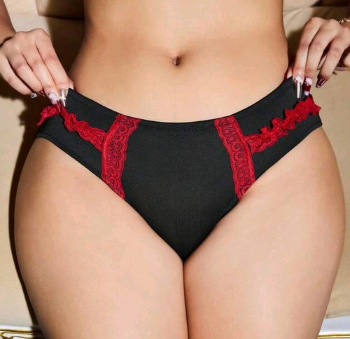 Black silky stretch red - black, frilly