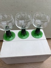 Vintage Green Stemmed Grapevine hock glasses x 6 boxed