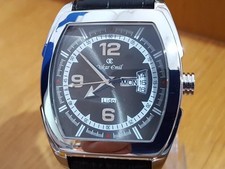 Mens XL Classic Oskar Emil Lido Black Leather Tonneau Gents Day Date Dress Watch