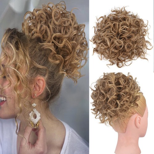 Messy curly bun ponytails - curly, clip