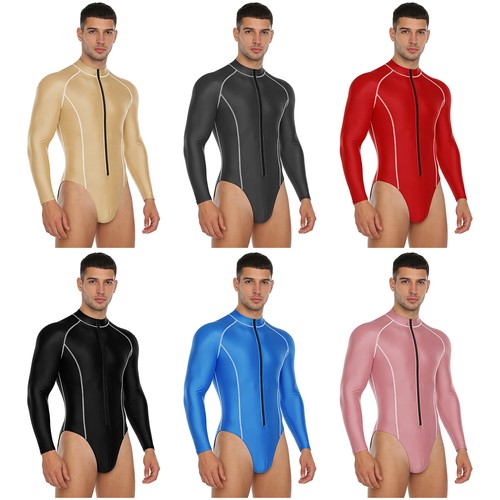 Men glossy bodysuit mock - glossy,