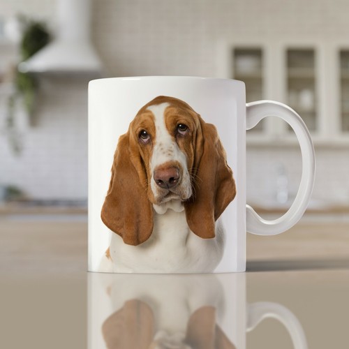 Basset hound white mug a - hound, |