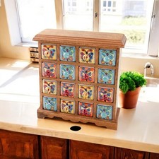 Butterfly 16 Drawer hand painted Indian Ceramic storage chest  33cm