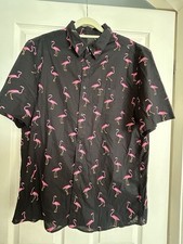 H & M Black Flamingo Print Short Sleeve Shirt Medium Regular Fit