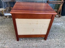 Vintage Retro Style Wooden Laundry Box Basket Hinged Lid Wicker Woven Front