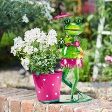 Brolly Frog Pot Pet With Umbrella Metal Colourful Garden Fun Planter Decor Smart