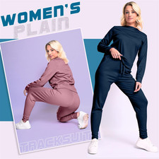 Womens Ladies Long Sleeve Plain Lounge Wear Set Casual Comfy Two Piece Tracksuit