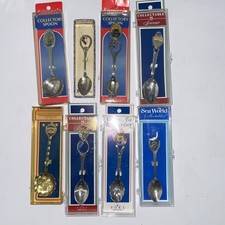 Vintage Lot Of x8 Boxed Souvenir Spoons All USA - Texas, Florida, Sea World Etc