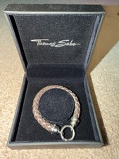Men’s Thomas Sabo Brown Leather And Silver Bracelet 7 Inches With Box