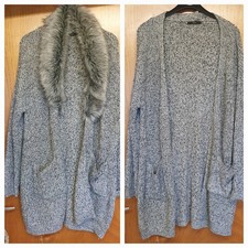REDUCED! "GEORGE" GREY/ BLACK FLECK LONG CARDY (DETACHABLE FUR COLLAR) SIZE 22