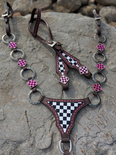 Pink checkered ring tack set - ring,