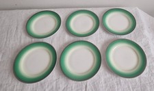 Set Of 6 Green Art Deco Shelley Harmony Dripware Side Plates - 15cm