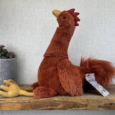 Jellycat Robbie Rooster - Red Fluffy Rooster Plush Beanie Soft Toy Chicken 12"