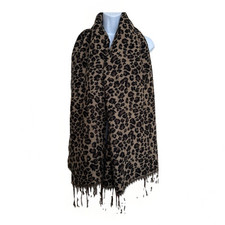 LARGE SHAWL FRINGED SCARF ANIMAL PRINT CHEETAH L 71” W  26”
