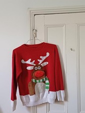 Ladies red Christmas jumper with light flashing Rudolph nose size S/M