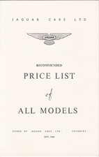 JAGUAR ALL MODELS PRICE LIST SEPTEMBER 1968 - E-TYPE 4.2 420G XJ6 240 (BROCHURE)