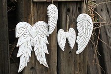 Hand Crafted Angel Wings -Wooden White Wash Vintage Style Distressed Shabby Chic