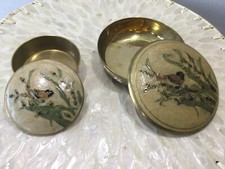 Two Indian Brass Enamelled Trinket Boxes - Sparrows