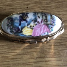 Rare Vintage - Porcelain Pill Pot/Sewing Kit - 1960’s? Romantic Design