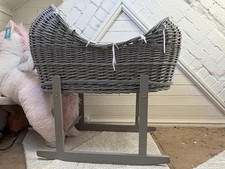 Grey Wicker Moses Basket with