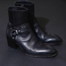 PHIX Leather Boots Mens Black UK10 US11 EU44 Biker Cowboy Rock Ankle Zip & Strap