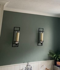 Pair of Large Wall Hurricane Candle Sconces – Black Metal & Clear Glass, 60 cm