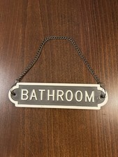 Ceramic Bathroom Hanging Sign Grey And White