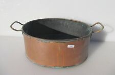 Antique Copper Jam Pan Fish Kettle Trough Tub Vintage Oval Old Brass Handles Pot