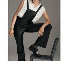 Anthropologie Faux Leather Dungarees Size 12 boot cut black 