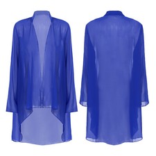 UK Womens Chiffon Cardigan Open Front Loose Long Sleeve Shrug Bolero Cover Ups