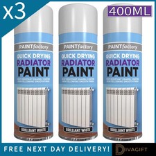 3 x 400ML BRILLIANT WHITE RADIATOR SPRAY PAINT HEAT RESISTANT QUICK DRY AEROSOL