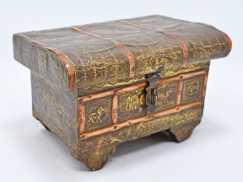 Antique wooden brass chest - wooden,