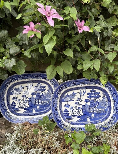 Antique blue willow semi china - semi,