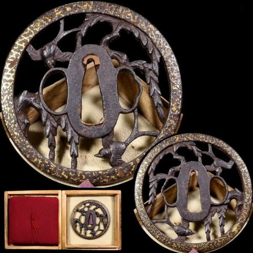 Tsuba willow swallow - tsuba,