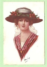 [E632] Artist "Fuing?" Glamour Postcard Depicting Lady In Large Hat