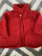 Baby Girl Knitted Red Bolero Jacket Cardigan with Strawberry Press Stud