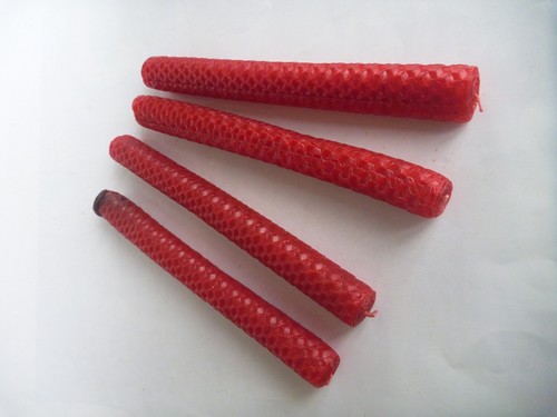Red handmade beeswax candles - red,