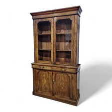 Victorian tall double bookcase - display cabinet / cupboard - Tall inlaid walnut