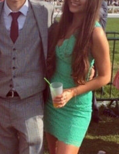 Lipsy Bright Green Lace Bodycon Dress 12 Plunge Party Occasion Wedding Races UK